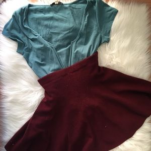 Burgundy Knit Skater Skirt